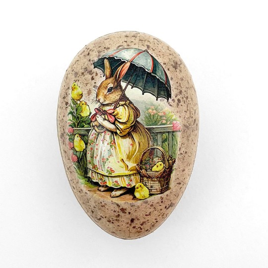 3-1/2" Bunny with Umbrella Speckled Egg Paper Mache Easter Egg Box ~ Germany